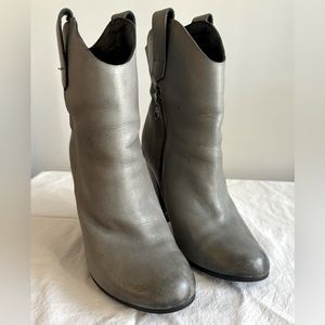 Kork Ease “Lena” Grey Leather Booties with side zipper and rubber sole.